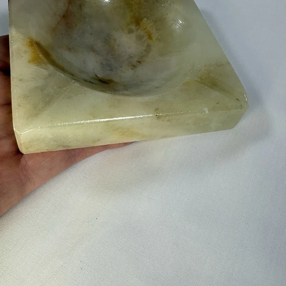 VINTAGE ASHTRAY SOLID MARBLE TAN BROWN LARGE HEAVY 4in Square S2-371